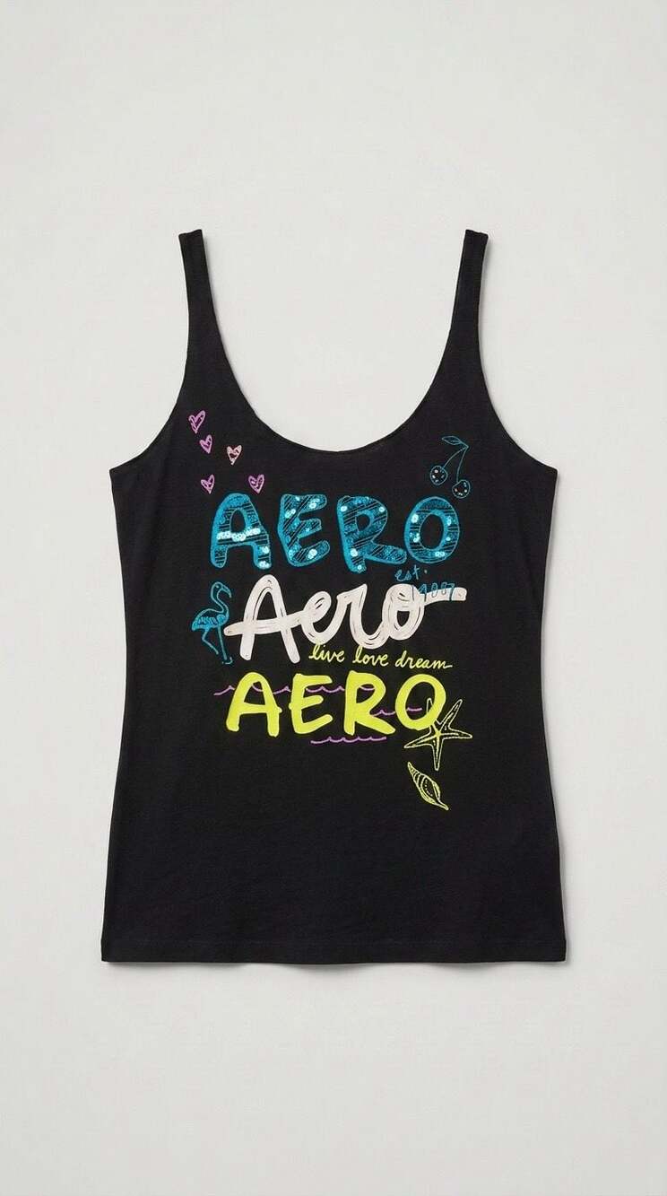 Y2K Aeropostale Live Love Dream Black Graphic Tank Top M